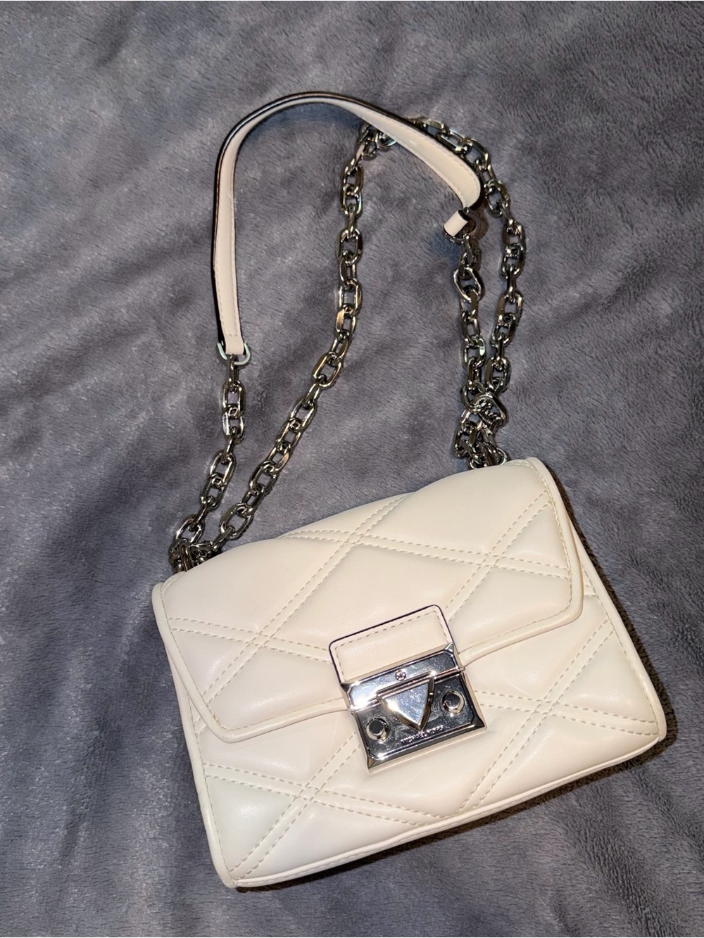 Michael Kors Quilted Cream Leather Crossbody with Silver Chain